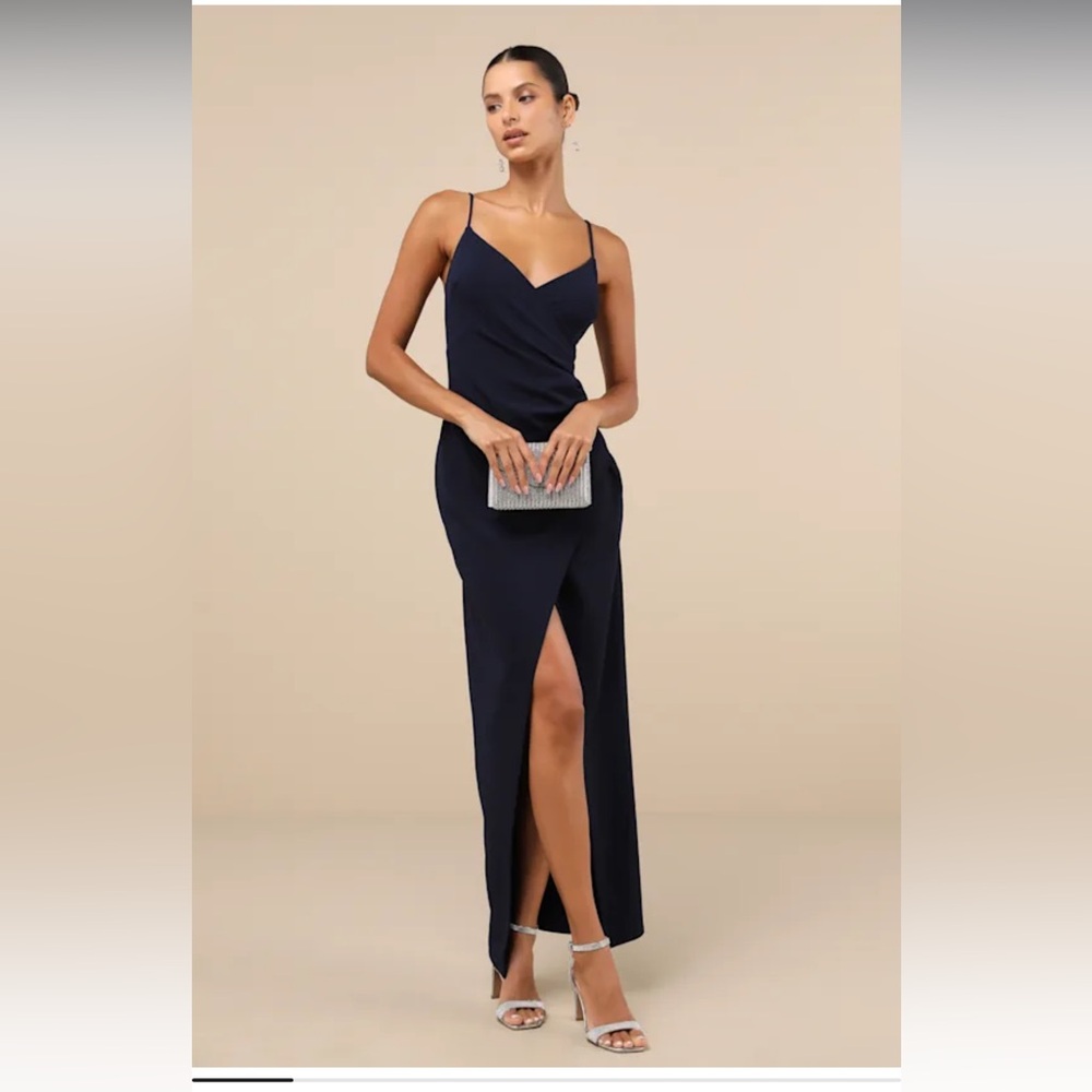 Lulus Sweetest Admirer Navy Blue Ruched Surplice Maxi Dress